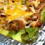hamburger and cheese on green bell peppers and salsa for an easy dip