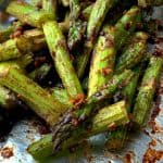 Close up of air fryer asparagus