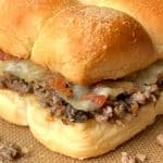 Mushroom swiss burger slider with bacon bits