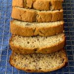 Banana Pecan Bread sliced on a baking rack