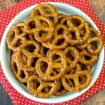 Spicy pretzels in a snack dish