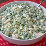 An Asian twist of chopped water chestnuts stirred into celery, onions and peas in a light, creamy mayo and sour cream sauce.
