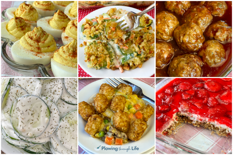 A variety of appetizer, salad, side dish, main dish and dessert recipes that are perfect for potlucks.